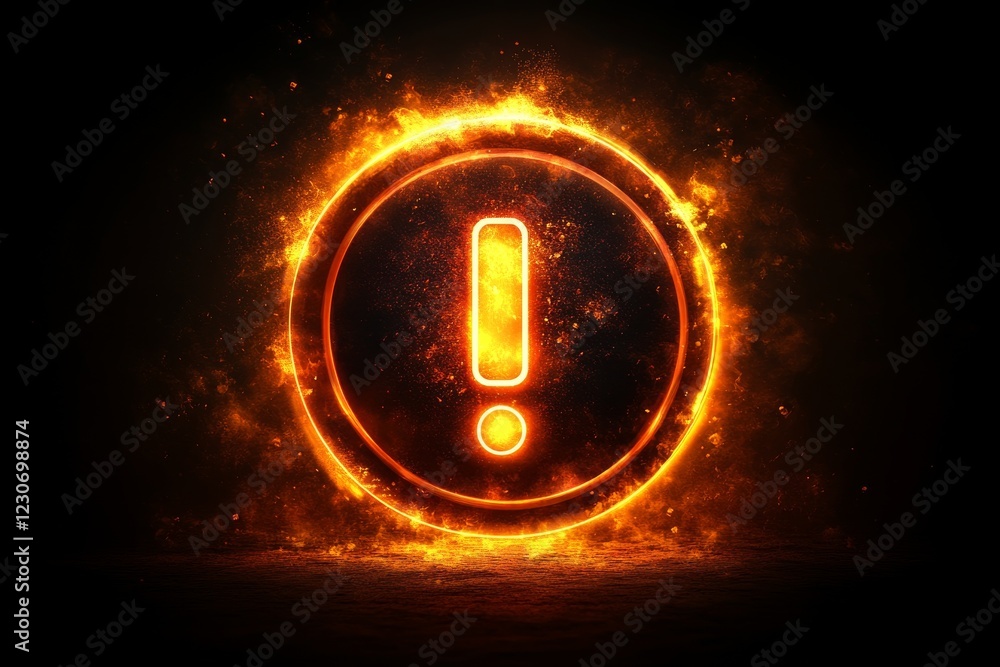 Aufkleber warning symbol illuminated by fiery flames in a dark environment creating a dramatic effect