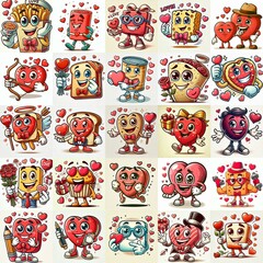 Obraz premium Funny cartoon hearts mascots. Valentines day concept.. AI generated illustration