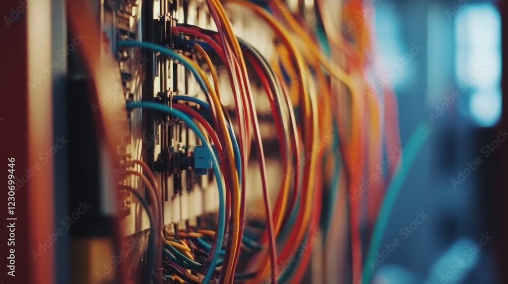 Poster colorful cables connected to a network server