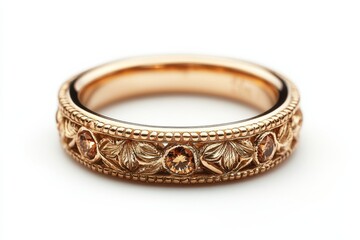 Exquisite hand-crafted gold ring featuring intricate floral designs and sparkling gemstones