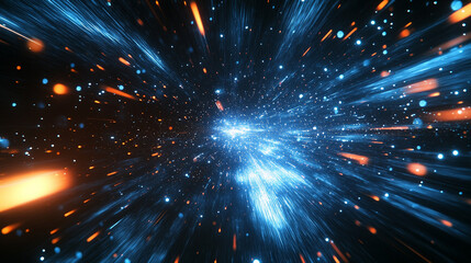 Naklejka premium A high-speed space concept featuring accelerated motion blur of light rays in a dynamic abstract design, symbolizing technological advancement and futuristic science, with a modern minimalistic tone a