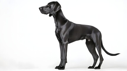 A majestic black dog stands tall, showcasing its elegant posture and sleek coat.