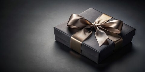 Obraz premium Elegant Black Gift Box with Ribbon on Dark Background, dark decor