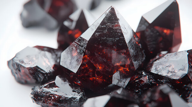 Natural rough garnet pyrope almandine crystal on white background with depth of field. Crystal Fields. Illustration