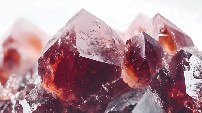 Natural rough garnet pyrope almandine crystal on white background with depth of field. Crystal Fields. Illustration