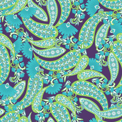 Obraz premium Traditional seamless paisley pattern. Vector Indian floral ornament.