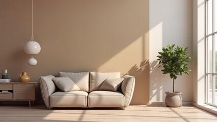 Fototapeta premium Welcoming interior space with natural light and modern furniture in a warm setting