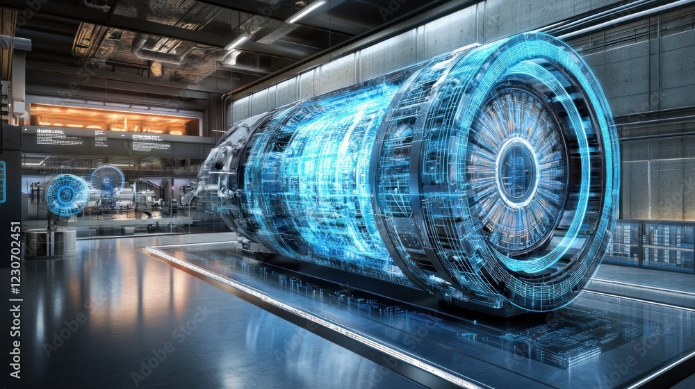 Poster advanced turbine engine displayed in modern facility