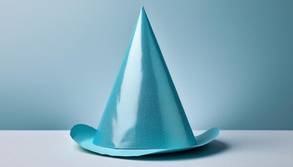 Fototapeta premium pastel blue paper party hat on white background