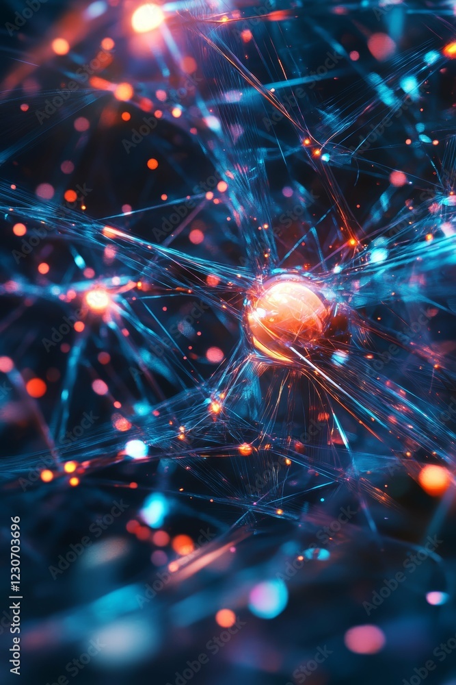 Poster futuristic neural network with glowing connections in a digital sphere