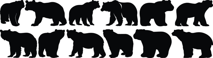 Polar bear silhouettes set, arctic pack of vector silhouette design, isolated background