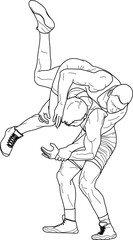 WRESTLING 1 line drawing illustration, WRESTLERS, Greco roman, freestyle, classical, duel, fight, sketch, outline, clear transparent PNG, logo, line