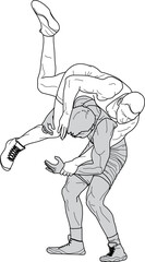 WRESTLING 1 line drawing illustration, WRESTLERS, Greco roman, freestyle, classical, duel, fight, sketch, outline, clear transparent PNG, logo, white, grey