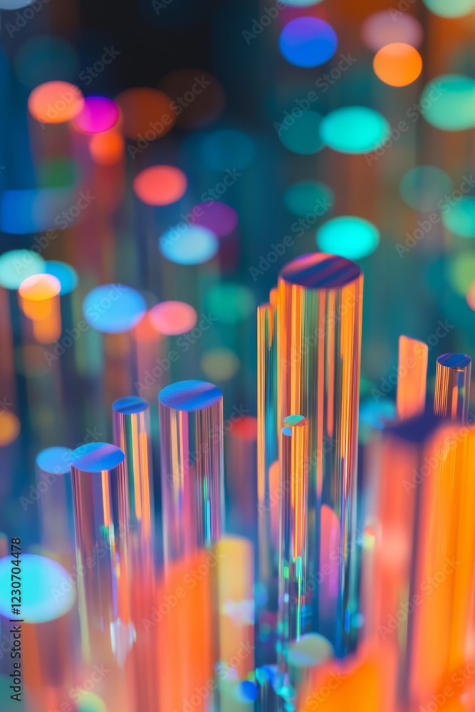 Poster vibrant abstract technology visualization: reflective shapes and dynamic colors