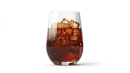 Refreshing dark beverage with ice cubes in a glass.