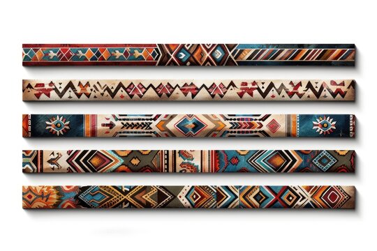 Native American Ethnic Illustration Set with Aztec Borders