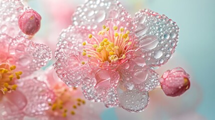 Delicate Pink Blossom with Water Droplets