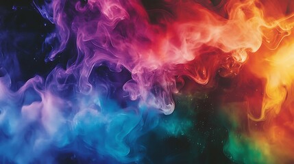 a vibrant and abstract depiction of colored smoke or ink in water