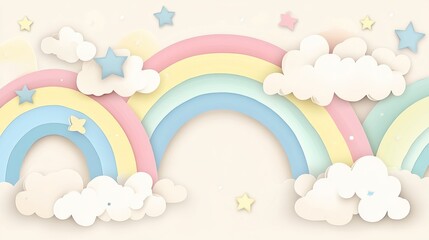 Pastel Rainbow Clouds Stars Dreamy Background