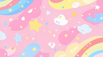 Pastel Rainbow Sky With Cute Clouds And Stars
