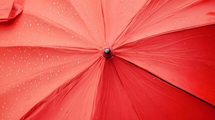 Red umbrella with raindrops, a vibrant and waterproof shield against the elements.