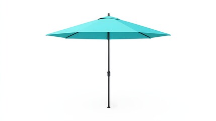 Fototapeta premium A vibrant teal patio umbrella stands tall against a bright white background, ready to provide shade.