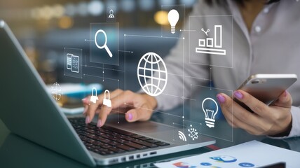 Fototapeta premium Digital Business Strategy: Global Networking and Data Analysis