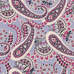 Traditional seamless paisley pattern. Vector Indian floral ornament.