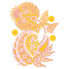 Isolated Vector Floral Paisley. Asian Arabian greeting card design