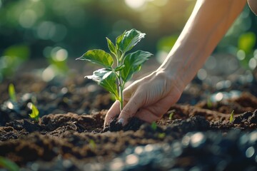Fototapeta premium Volunteers plant trees for reforestation and environmental sustainability.