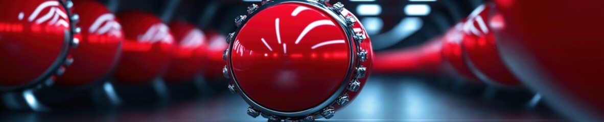 Close-up view of bright red objects arranged in a modern indoor space showcasing vibrant design