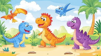 Adorable dinosaur pattern designed for children's products. Seamless animal background perfect for baby shower cards, bedding, fabric, wallpaper, gift wrap, textiles, and T-shirt designs. 