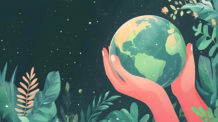 Woman hand holding earth save planet earth day