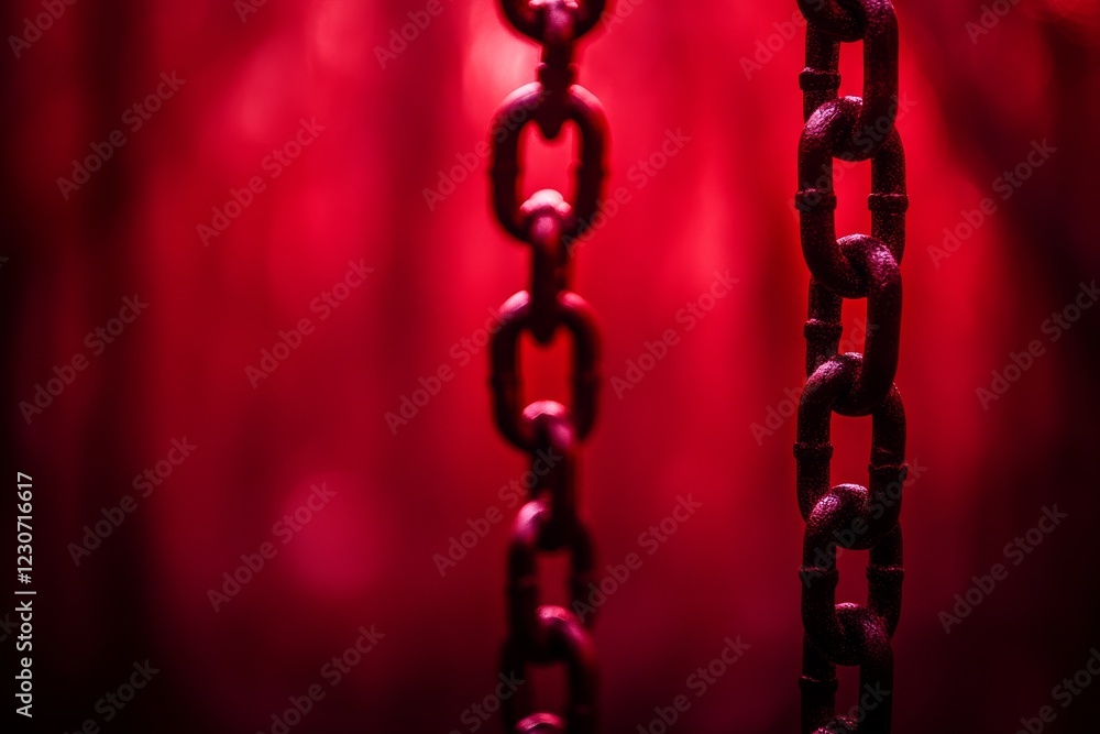 Aufkleber chain links illuminated by red light create a striking visual contrast in an industrial setting