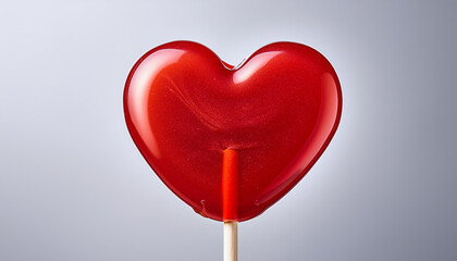 caramel on a stick in the shape of a red heart lollipop for valentine s day isolated