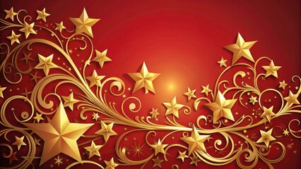 Luxury interior design element with elegant gold stars and swirls on a vibrant red background, sophisticated decor, red background