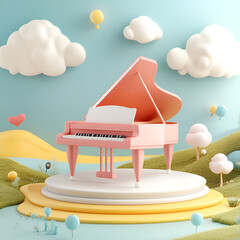 3D Cartoon Style Piano Logo Icon Illustration 