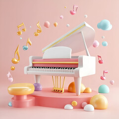 3D Cartoon Style Piano Logo Icon Illustration 