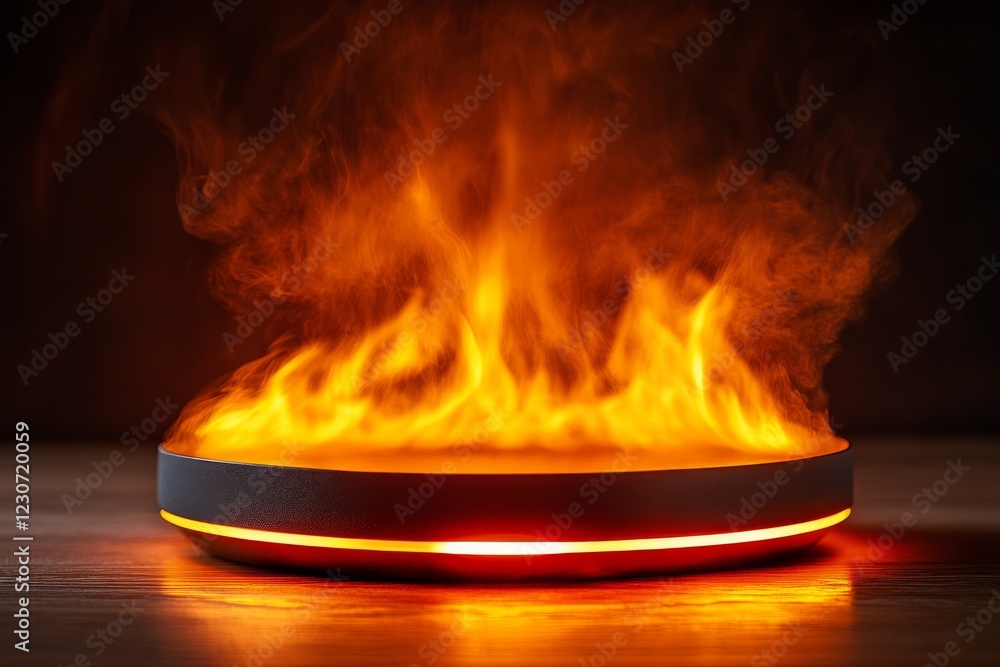 Aufkleber flames rise dramatically from a circular base, creating an intense and mesmerizing display of fire a