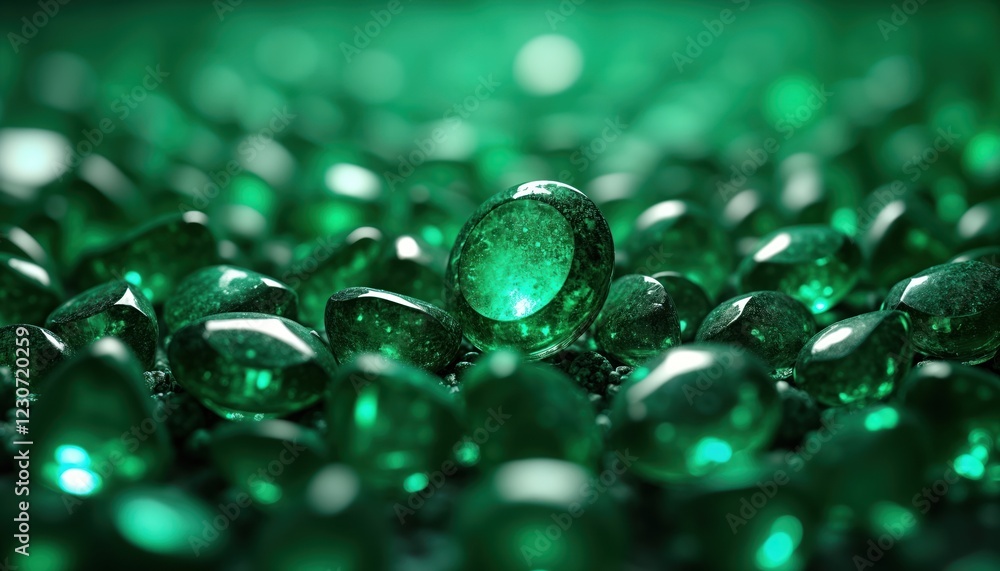 Aufkleber emerald green gemstones create luxurious background. sparkling gems with shiny texture piled closely