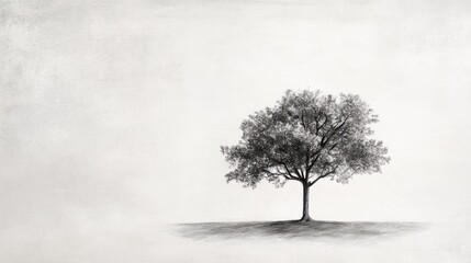 Solitary tree sketch, serene landscape, peaceful background, art print