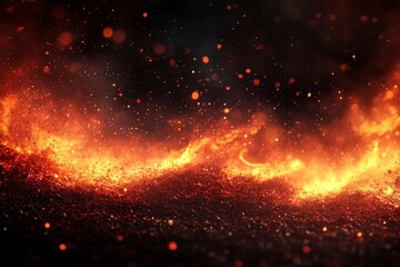 Fototapeta premium Flowing lava creates a mesmerizing display of heat and color in a volcanic landscape at night