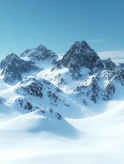 Obraz premium Snow-covered mountain landscape under clear blue sky