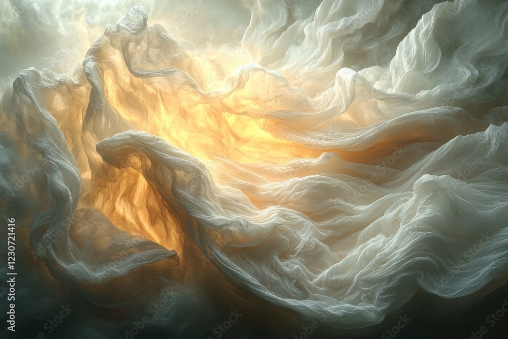 Poster mysterious swirling clouds illuminated by warm golden light create an ethereal atmosphere at dawn