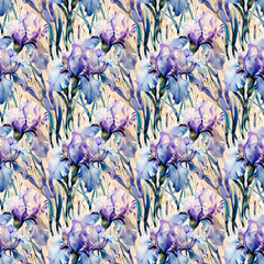 Seamless whimsical illustration of irises