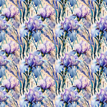 Seamless whimsical illustration of irises