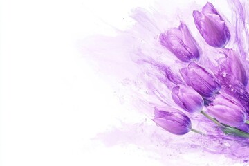Obraz premium Elegant bouquet of fresh tulips on a sophisticated lavender background inviting creativity and joy