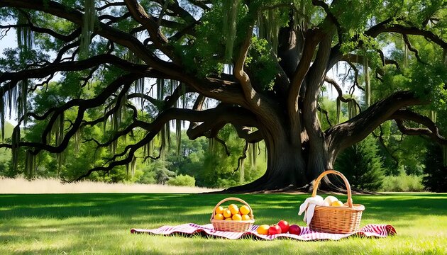 Peaceful Picnic Beneath Majestic Live Oak Tree