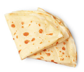 Delicious crepes isolated on white, top view