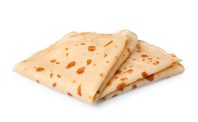 Delicious folded crepes isolated on white. French cuisine